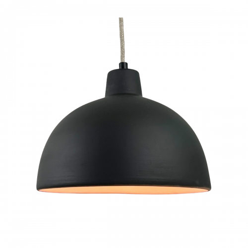 CLOCHE Suspension Ø26cm en terre cuite charbon - câble textile lin