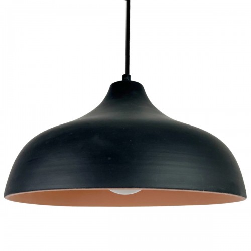 MERY. Suspension Ø35cm en terre cuite charbon - câble textile noir